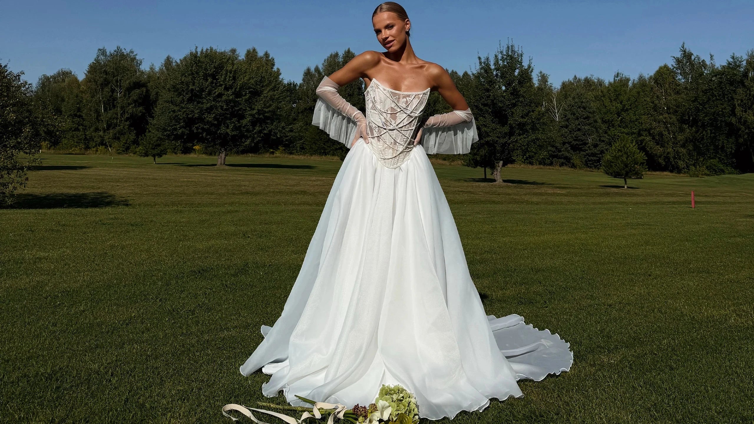 corset wedding dress with detachable skirt Lace Corset Wedding Dress with Sleeves: Two-Piece A-Line Skirt