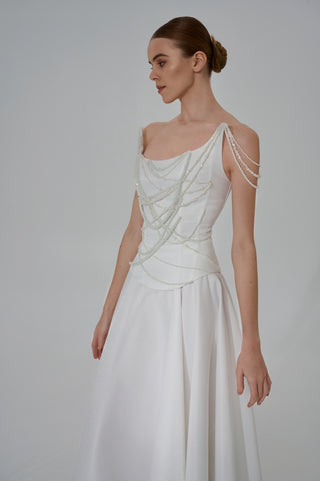 Special Event Outfit, Sophisticated Dress, Elegant Silk Corset and Draped Skirt Set, Luxury Evening Wear, Two Piece Wedding Corset Dress