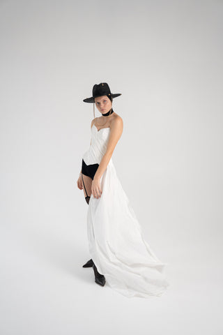 White Taffeta Corset Set with Tail, Ivory Taffeta Corset Top & Skirt, Everything Outfit for Woman