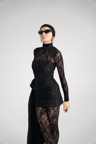 Black Taffeta Corset Set with Tail, Black Taffeta Corset Top & Mini Skirt With Rose and Tail , Everything Outfit for Woman