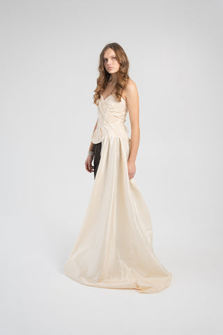 Elegant Gold Taffeta Corset with Side Tail, Luxurious Gold Taffeta Corset for Unique Looks
