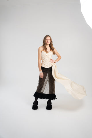 Elegant Gold Taffeta Corset with Side Tail, Luxurious Gold Taffeta Corset for Unique Looks