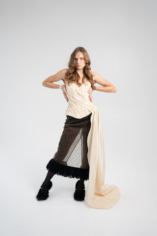 Elegant Gold Taffeta Corset with Side Tail, Luxurious Gold Taffeta Corset for Unique Looks