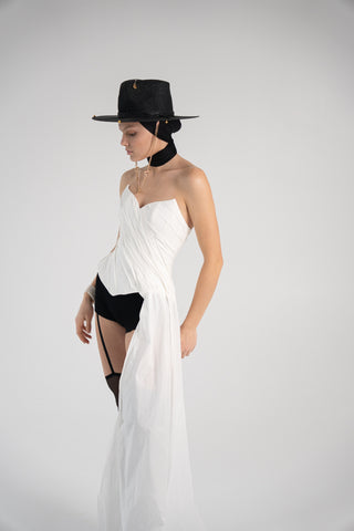 White Taffeta Corset Set with Tail, Ivory Taffeta Corset Top & Skirt, Everything Outfit for Woman