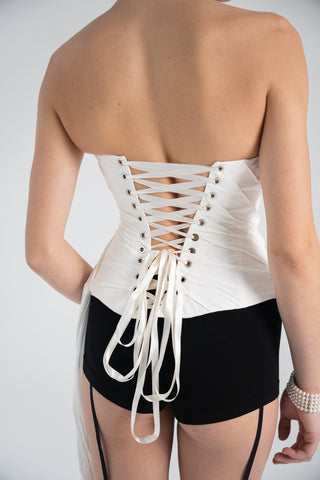 White Taffeta Corset Set with Tail, Ivory Taffeta Corset Top & Skirt, Everything Outfit for Woman