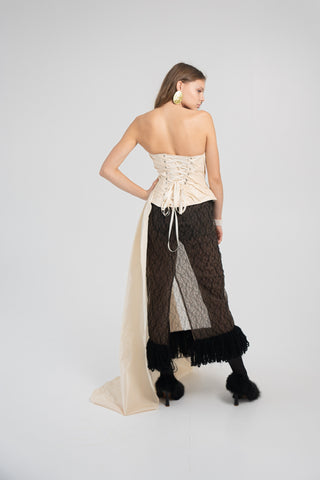 Elegant Gold Taffeta Corset with Side Tail, Luxurious Gold Taffeta Corset for Unique Looks