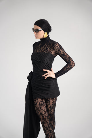 Black Taffeta Corset Set with Tail, Black Taffeta Corset Top & Mini Skirt With Rose and Tail , Everything Outfit for Woman