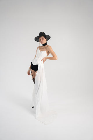 White Taffeta Corset Set with Tail, Ivory Taffeta Corset Top & Skirt, Everything Outfit for Woman