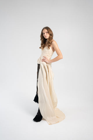 Elegant Gold Taffeta Corset with Side Tail, Luxurious Gold Taffeta Corset for Unique Looks