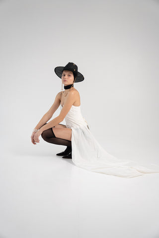 White Taffeta Corset Set with Tail, Ivory Taffeta Corset Top & Skirt, Everything Outfit for Woman