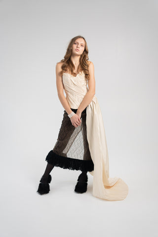 Elegant Gold Taffeta Corset with Side Tail, Luxurious Gold Taffeta Corset for Unique Looks