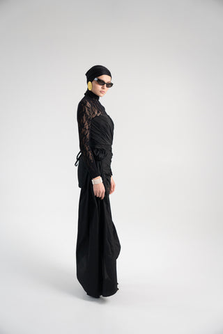 Black Taffeta Corset Set with Tail, Black Taffeta Corset Top & Mini Skirt With Rose and Tail , Everything Outfit for Woman
