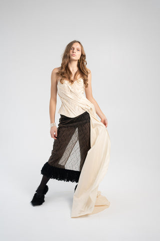 Elegant Gold Taffeta Corset with Side Tail, Luxurious Gold Taffeta Corset for Unique Looks