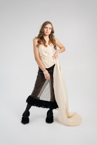 Elegant Gold Taffeta Corset with Side Tail, Luxurious Gold Taffeta Corset for Unique Looks