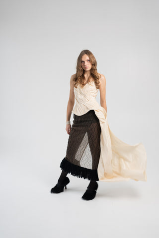 Elegant Gold Taffeta Corset with Side Tail, Luxurious Gold Taffeta Corset for Unique Looks