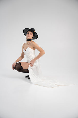 White Taffeta Corset Set with Tail, Ivory Taffeta Corset Top & Skirt, Everything Outfit for Woman