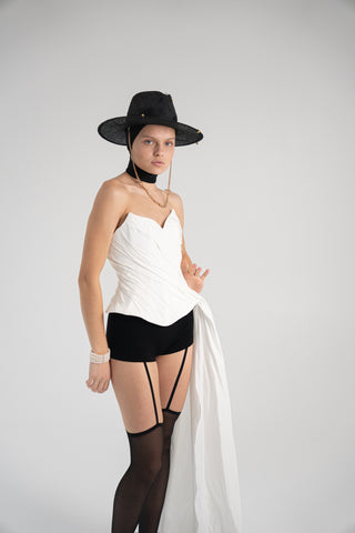 White Taffeta Corset Set with Tail, Ivory Taffeta Corset Top & Skirt, Everything Outfit for Woman