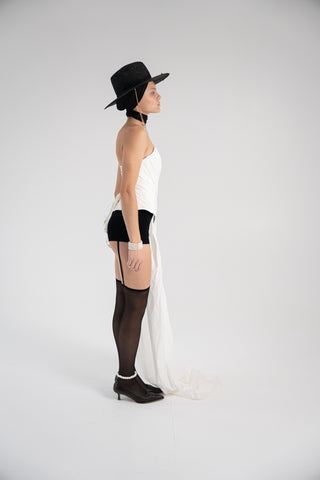 White Taffeta Corset Set with Tail, Ivory Taffeta Corset Top & Skirt, Everything Outfit for Woman