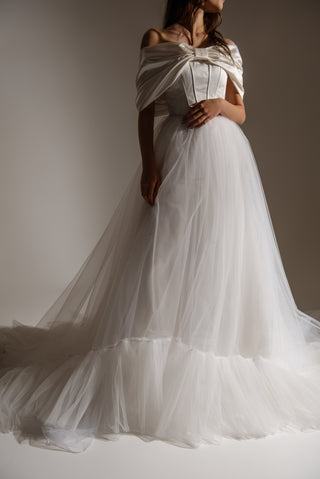 Of The Shoulder Wedding Satin Corset Top With Big Bow, Bridal Ivory Puffy Skirt, Lacing Back Custom Gown, Bespoke Order Wedding Gown  View on Etsy Copy  Active