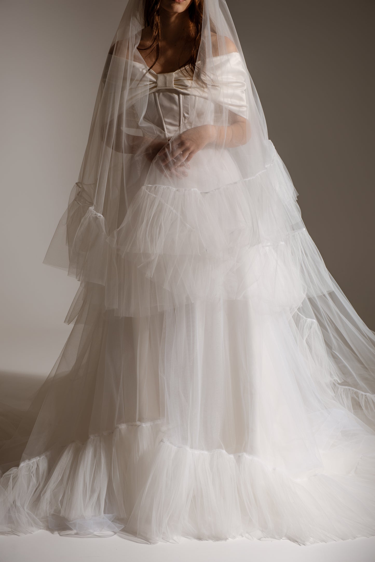 Of The Shoulder Wedding Satin Corset Top With Big Bow, Bridal Ivory Puffy Skirt, Lacing Back Custom Gown, Bespoke Order Wedding Gown View on Etsy Copy Active
