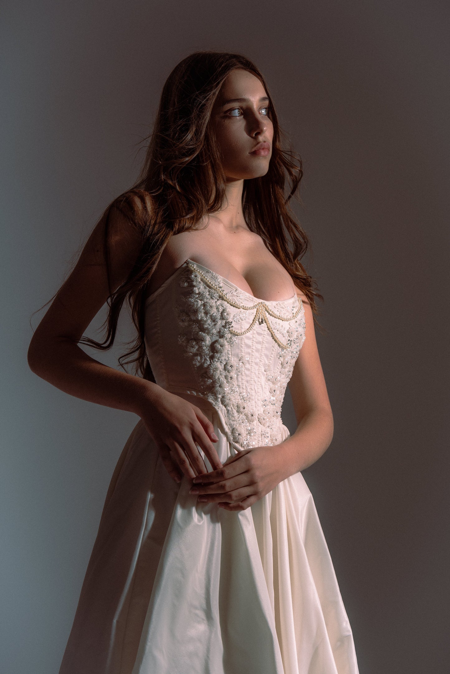 Taffeta Corset with Beaded Appliqué, Back Ties, Wedding Outfit