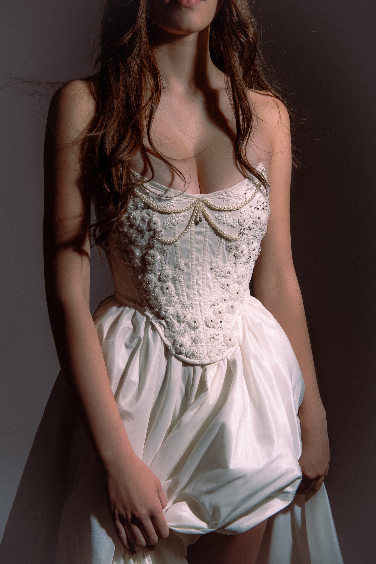 Taffeta Corset with Beaded Appliqué, Back Ties, Wedding Outfit