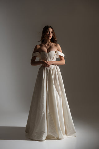 Removable Strap Taffeta Corset and Skirt Set, Back Tie, Wedding Undergarments Separates