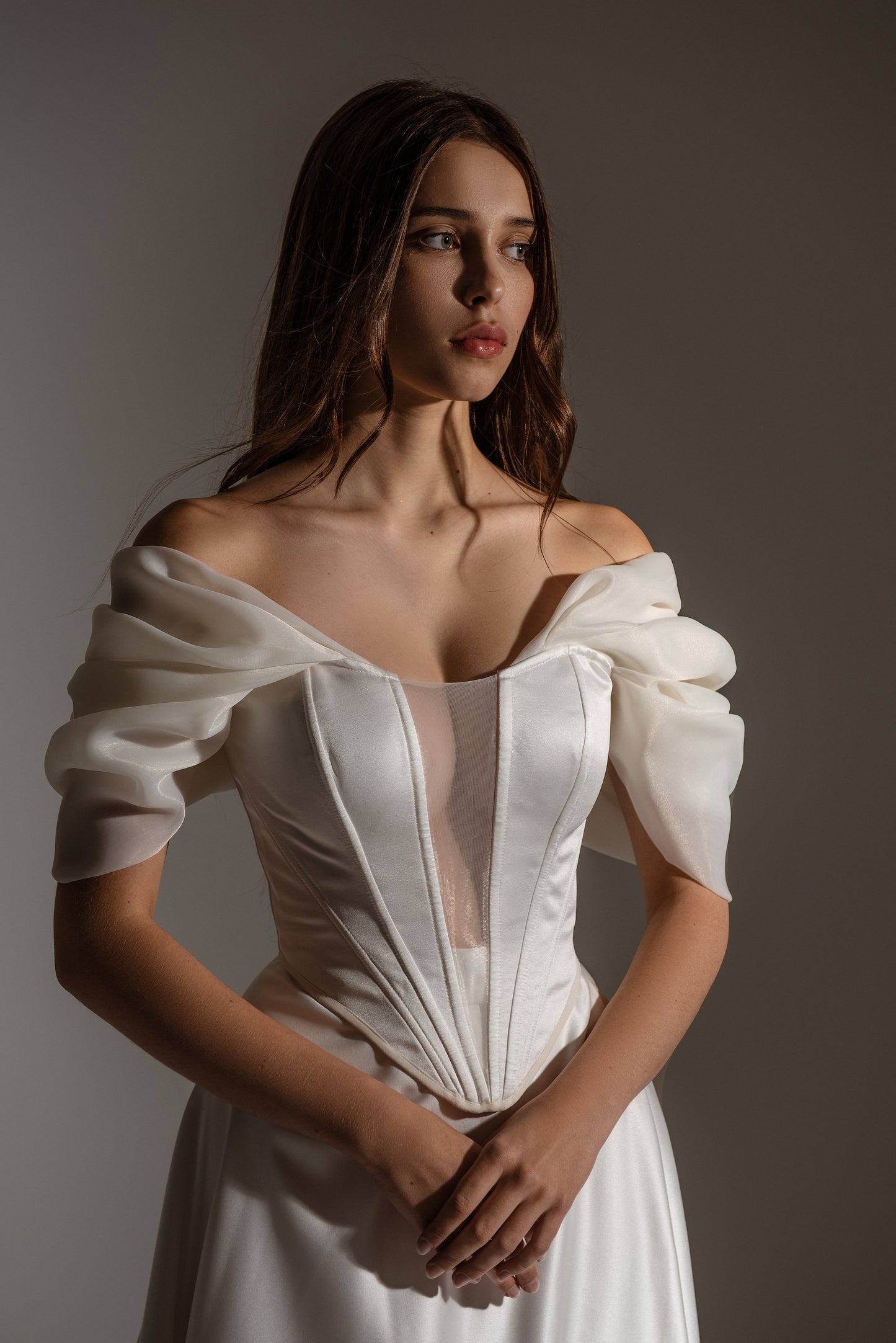 Ivory Satin Wedding Skirt Will Deep Slit on Left Leg, Bridal White Lacing Back Custom Gown, Bespoke Order Wedding Gown View on Etsy Copy Active