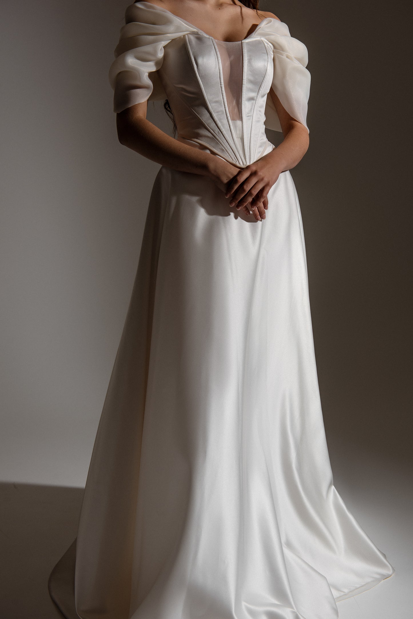 Ivory Satin Wedding Skirt Will Deep Slit on Left Leg, Bridal White Lacing Back Custom Gown, Bespoke Order Wedding Gown View on Etsy Copy Active
