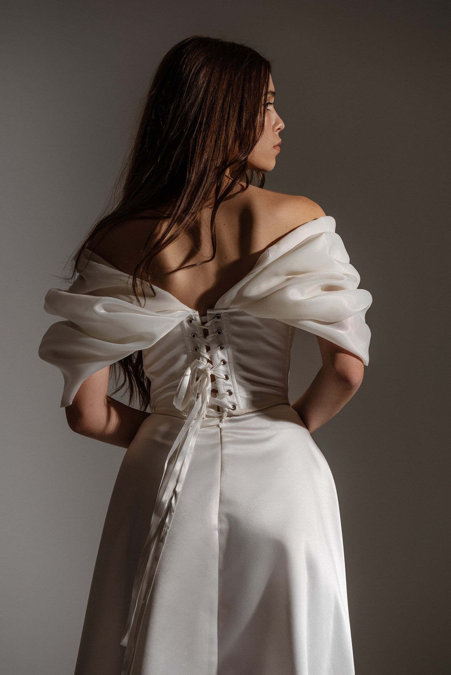 Ivory Satin Wedding Skirt Will Deep Slit on Left Leg, Bridal White Lacing Back Custom Gown, Bespoke Order Wedding Gown View on Etsy Copy Active