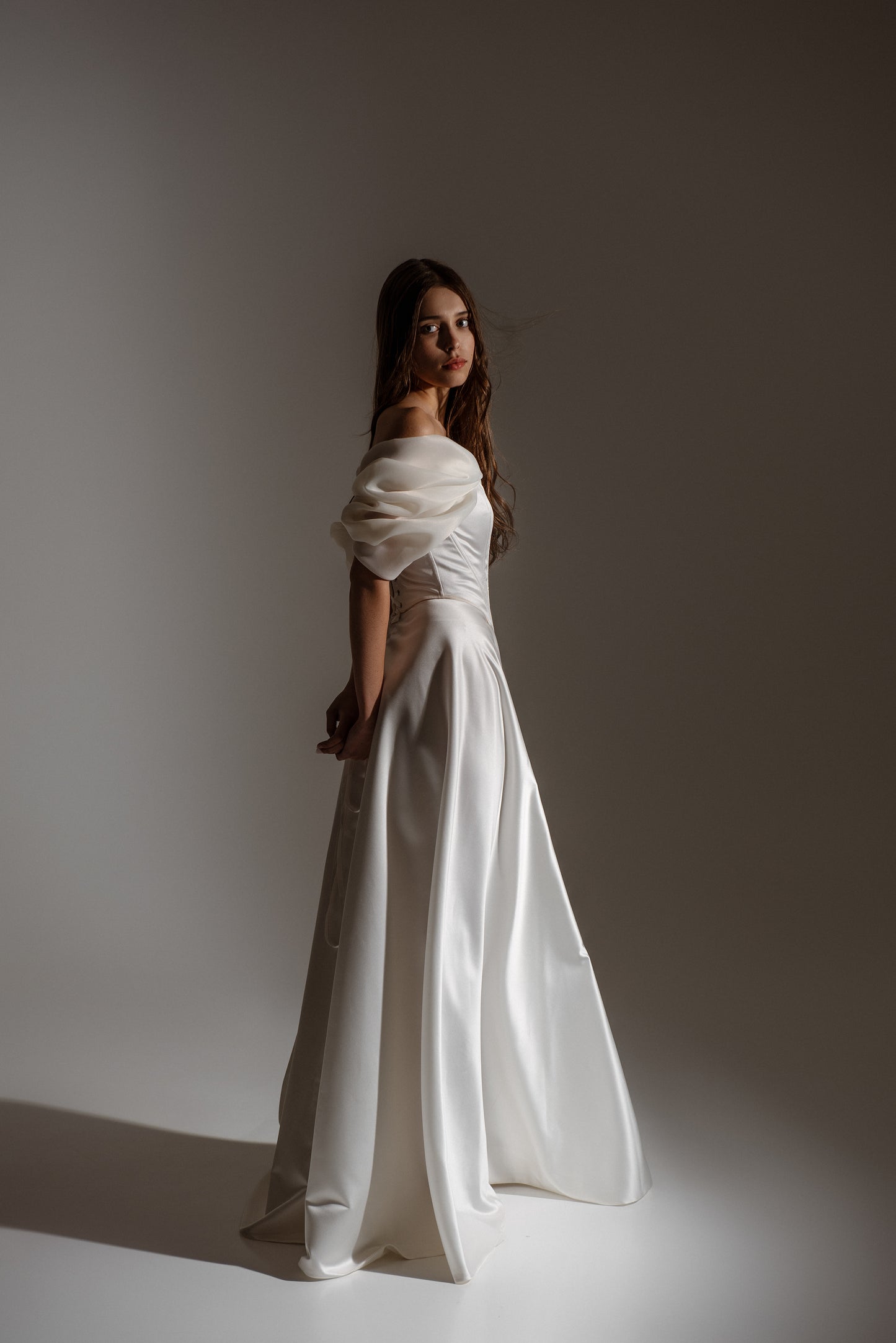 Ivory Satin Wedding Skirt Will Deep Slit on Left Leg, Bridal White Lacing Back Custom Gown, Bespoke Order Wedding Gown View on Etsy Copy Active