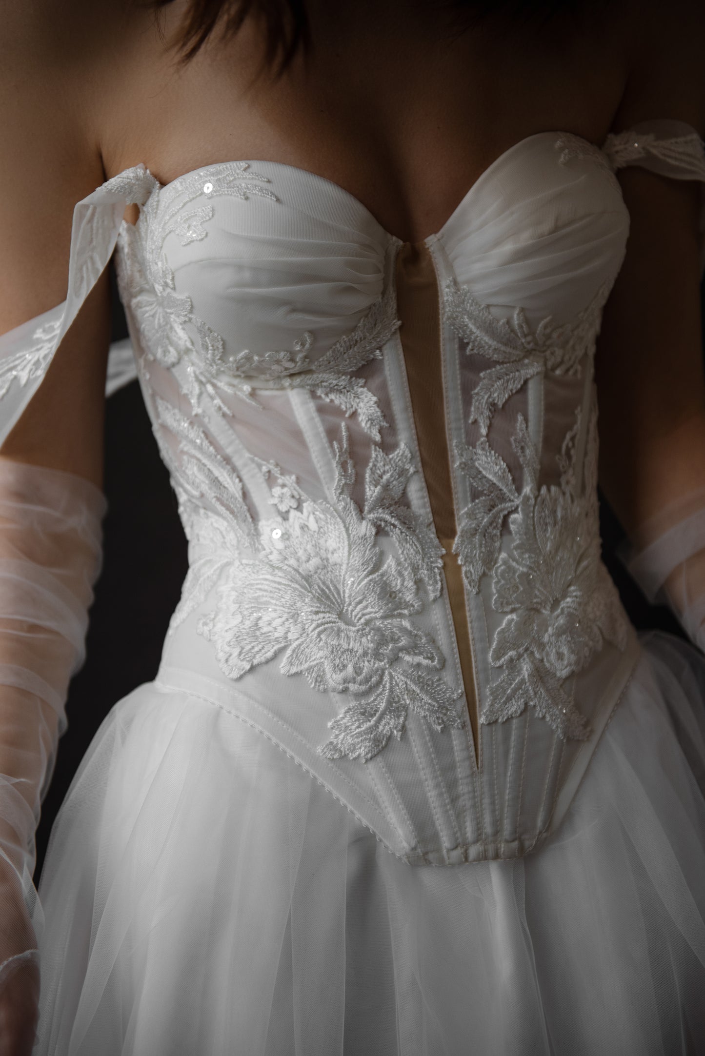 Embroidered Corset with Deep V-Neck Cut, Floral Lingerie, Romantic Lace Ensemble, Wedding Undergarments