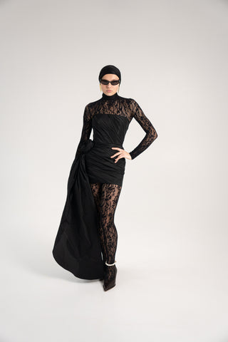 Black Taffeta Corset Set with Tail, Black Taffeta Corset Top & Mini Skirt With Rose and Tail , Everything Outfit for Woman