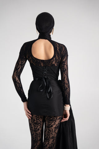 Black Taffeta Corset Set with Tail, Black Taffeta Corset Top & Mini Skirt With Rose and Tail , Everything Outfit for Woman