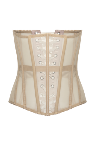 Beige Nude Mesh Underbust White Corset Belt