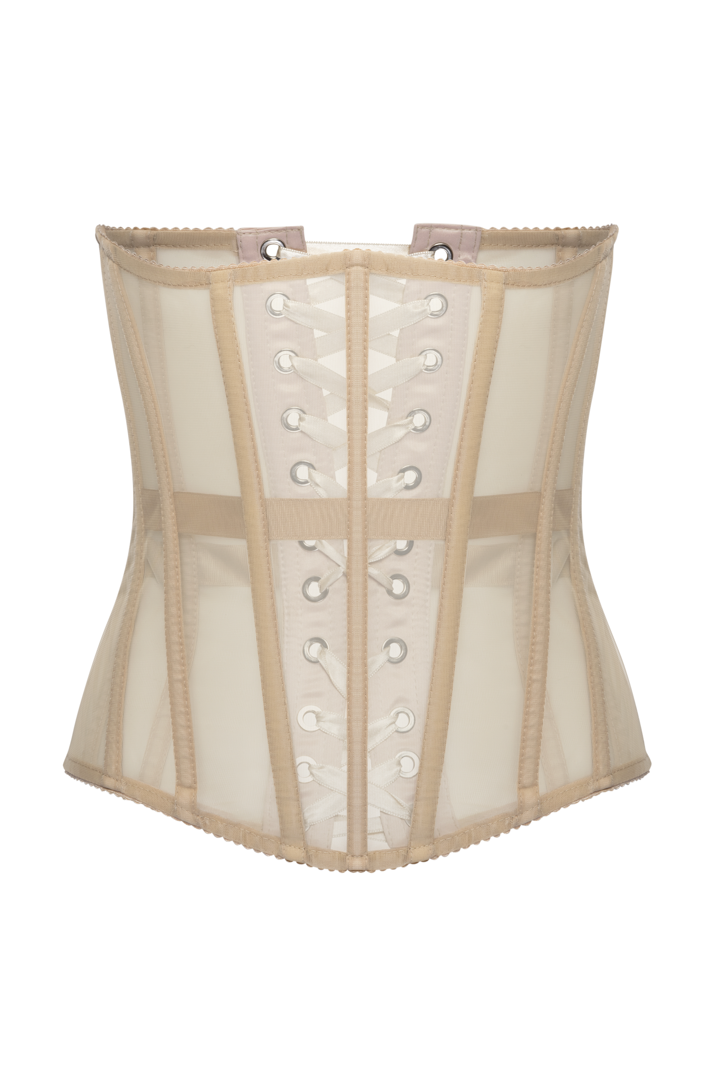 Beige Nude Mesh Underbust White Corset Belt
