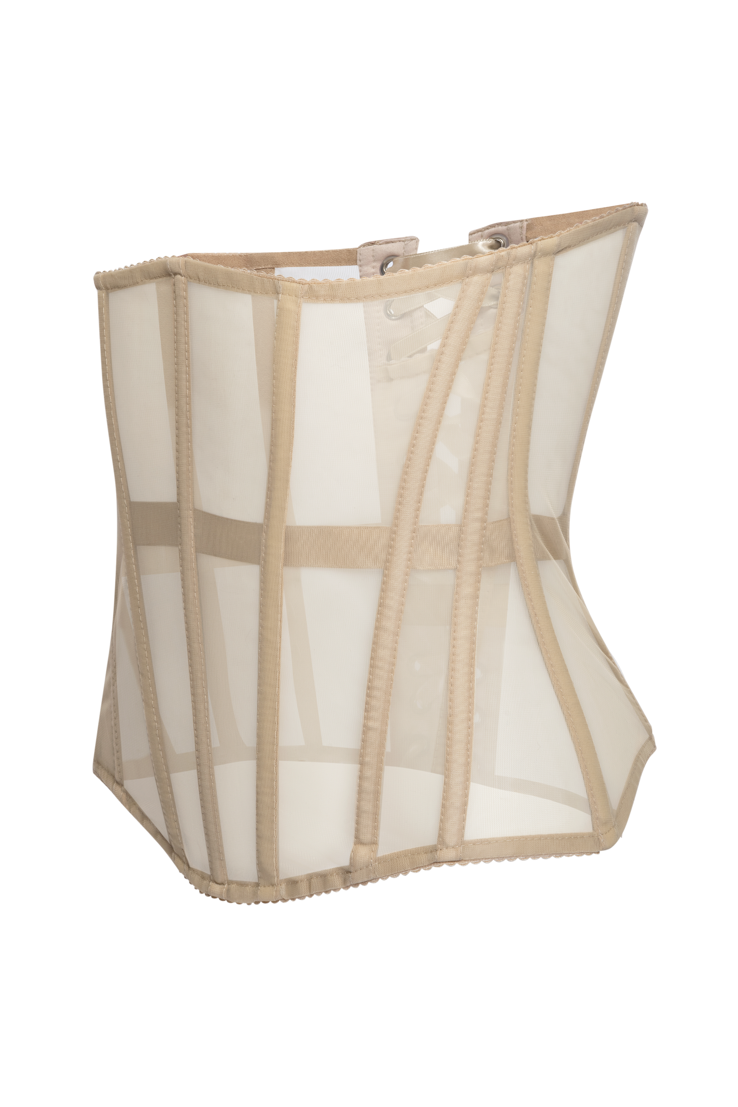 Beige Nude Mesh Underbust White Corset Belt