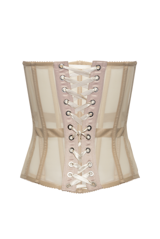Beige Nude Mesh Underbust White Corset Belt