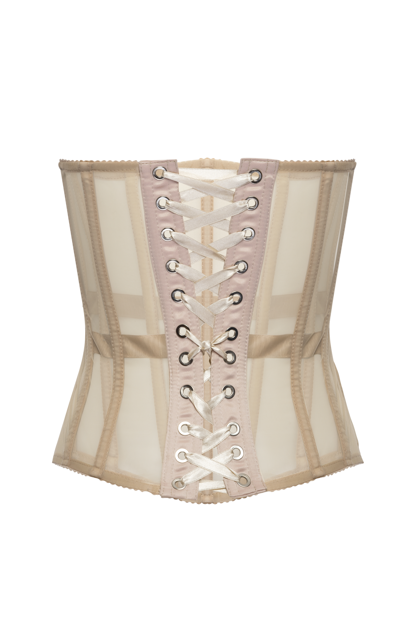 Beige Nude Mesh Underbust White Corset Belt