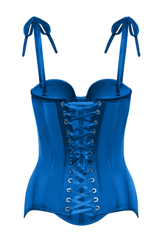 Blue Indigo Satin Corset Top, Steel Bones Custom Corset Tops, Removable Straps Lacing Up Corset