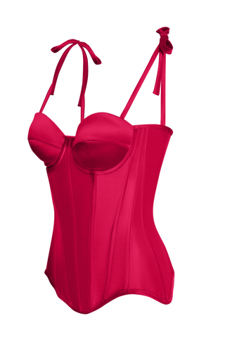 Red Satin Corset Top, Steel Bones Custom Corset Tops, Removable Straps Lacing Up Corset