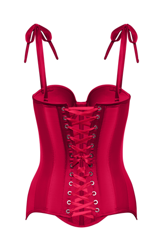 Red Satin Corset Top, Steel Bones Custom Corset Tops, Removable Straps Lacing Up Corset