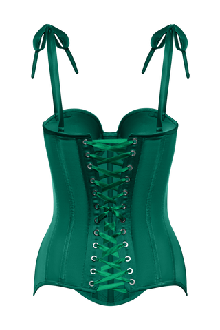 Emerald Green Satin Corset Top, Steel Bones Custom Corset Tops, Removable Straps Lacing Up Corset