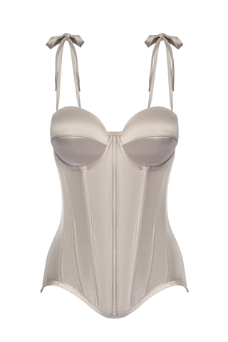 Beige Nude Satin Corset Top, Steel Bones Custom Corset Tops, Removable Straps Lacing Up Corset