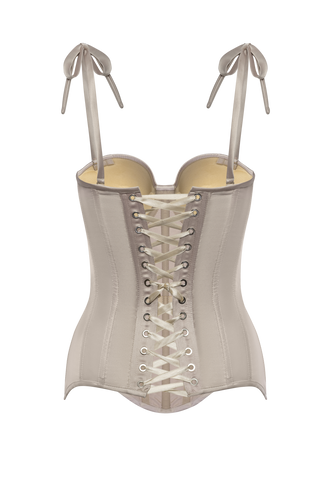 Beige Nude Satin Corset Top, Steel Bones Custom Corset Tops, Removable Straps Lacing Up Corset