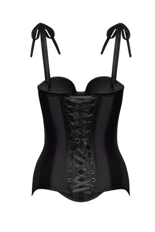 Black Satin Corset Top, Steel Bones Custom Corset Tops, Removable Straps Lacing Up Corset
