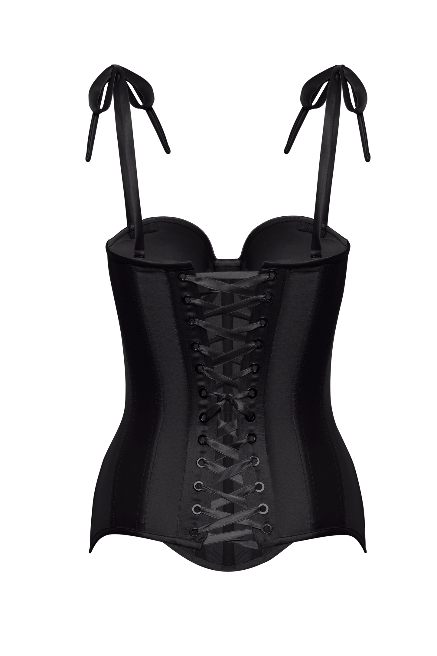 Black Satin Corset Top, Steel Bones Custom Corset Tops, Removable Straps Lacing Up Corset