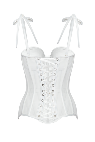 Ivory Mesh Corset Top With Satin Cups, Steel Bones Custom Wedding Corset Tops, Removable Straps Bridal White Lacing Up Corset