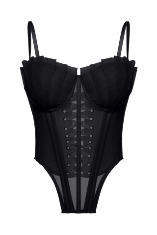 Black Mesh Corset Top With Folds Cups, Removable Straps Crop Top, Lacing Up Custom Corset