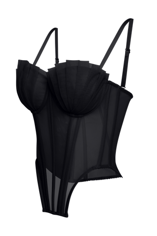 Black Mesh Corset Top With Folds Cups, Removable Straps Crop Top, Lacing Up Custom Corset